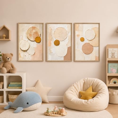 Image of Livin'luxe Set of 3 Pastel Geometric Abstract Wall Photo with Frame for Living Room Bedroom Hall Office Decor, Premium Wooden Synthetic Frame Artwork Gift