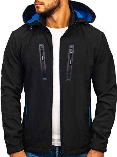 BOLF Hombre Chaqueta de Entretiempo Softshell con Capucha Cierre de Cremallera Cuello Elevado ALNWICK KM82627 Negro M [4D4]