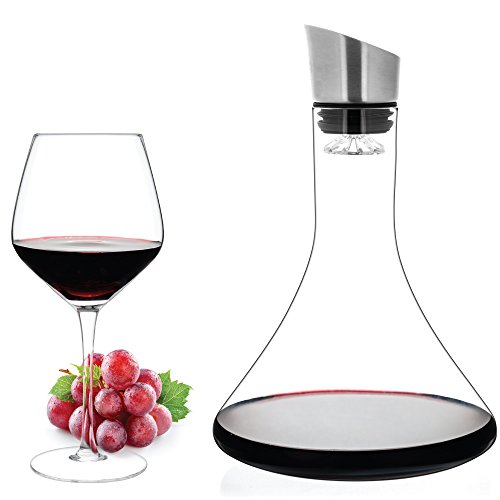LUXBE Wine Decanter with Aerator Pourer Lid - Hand Blown Crystal Glass - Red Wine Carafe