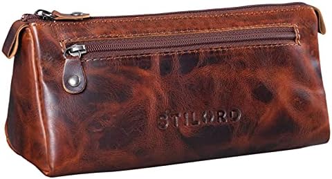 STILORD 'Alexis' Leather Pencil Pouch Vintage Pen Case Holder with Zipper for Women Men for School Office in Genuine Leather, Colour:Missouri - Brown