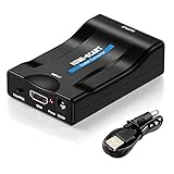 Konverter HDMI auf SCART: Konvertieren Sie das HDMI-Signal und Audio in ein analoges SCART CVBS Signal. Teilen Sie Ihre Fotos, Musik und Filme auf dem Fernseher. (Hinweis: Dies ist ein HDMI-auf-Scart-Konverter, der nicht umgekehrt verwendet werden kann)