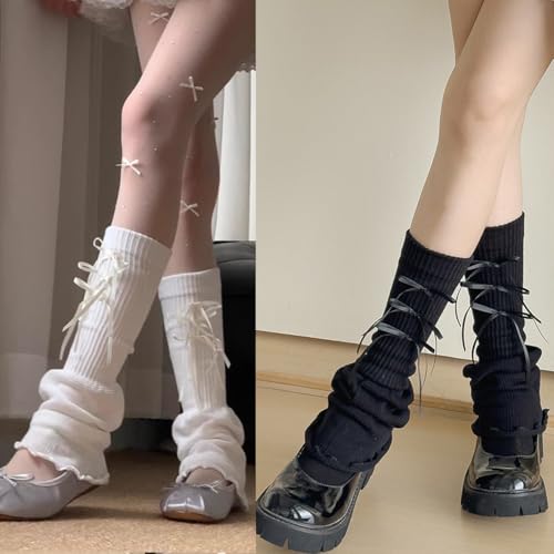 Image of SherryDC Womens Y2k Knit Leg Warmers Harajuku Japanese Long Boot Socks Kawaii Lolita Winter Leg Cover