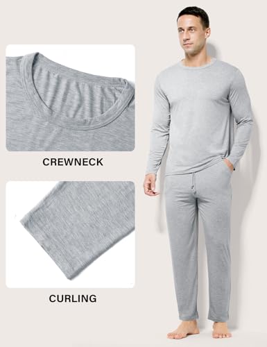 Casey Kevin Mens Pajamas Set Long Sleeve Sleepwear Comfy Breathable Loungewear with Pockets Soft Top & Pants Pjs for Men4