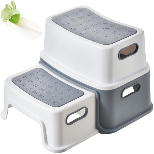 UBBOY Taburete para Niños con 2 Peldaños,Taburete Niños con 2 Peldaños | Taburete Baño para Infantil,Escalón Infantil Antideslizante para Lavabo Baño,Taburete de Inodoro Multifuncional para Niños