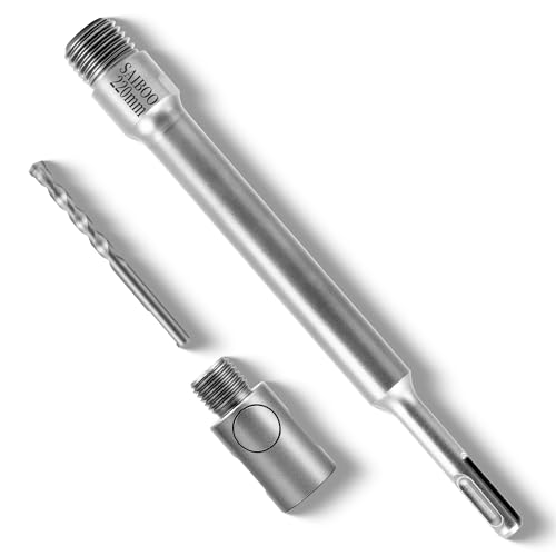 SAIBOO Adaptador SDS PLUS M22 para Sierra Corona Perforadora Hormigón, Extensión de 220 mm para Brocas Huecas con Convertidor de Alta Eficiencia y Taladro Central (Rosca M22 x 2,5 mm)