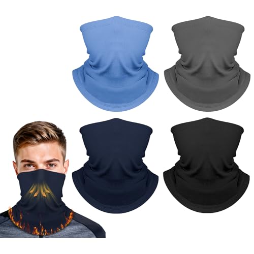 Fivali Winter Neck Warmer Gaiter: 4 Pack Windproof Face Cover Cold Weather Protection for Men Women Fleece Ski Mask Scarf for Skiing Running Sports, Blue