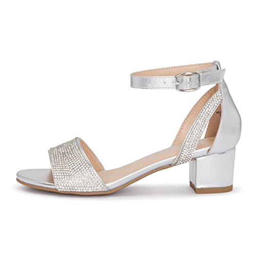 Chariot & Co -Slide-IIS- Girls/Kids/Children Rhinestone Open Toe Ankle Strap Block Party/Event/Dance Heeled Sandals