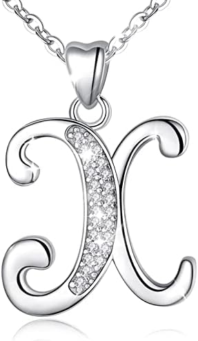Initial Necklace Sterling Silver Letter Necklace Letter Alphabet Personalised Pendant Jewellery with Cubic Zirconia Gifts for Women Girls AEONSLOVE