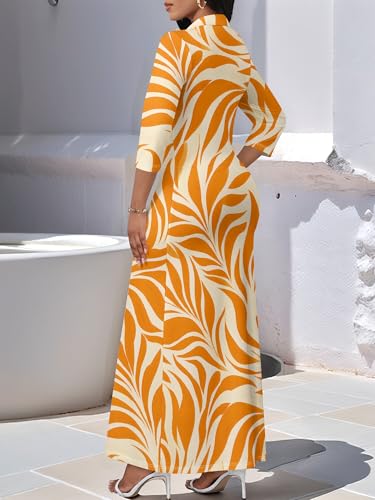 Image of PinkPatty Women's Casual 3 /4 Sleeve Polo V Neck Bodycon Maxi Dress | Semi formal, modest style, long fitted, versatile for church, work, business, office and daily wear