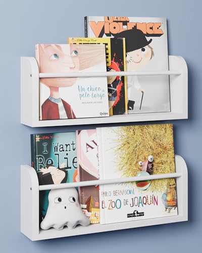 Image of ART-GIFTREE Tall Nursery Floating Book Shelves, 2-Pack White Wall Book Shelf for Kids Rooms, Nursery Furniture Ideal for Kids & Toddler, Child-Safe Edges & Space-Saving Wall Mount Decor