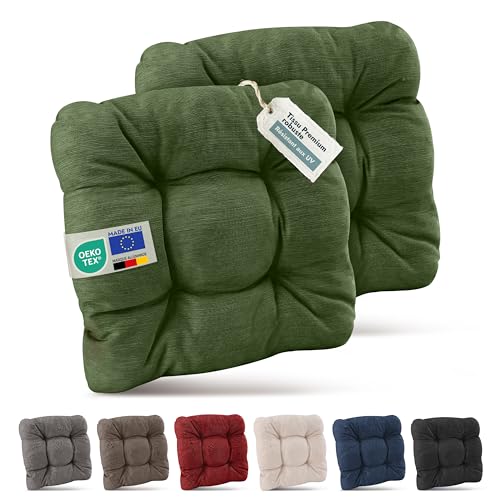 Beautissu Premium Set de 2 Galette Chaise Jardin Extérieur 40x40 cm Vert Foncé – 8 cm Épaisseur Coussin Siège Robuste & Résistant aux UV Coussin Fauteuil Jardin...