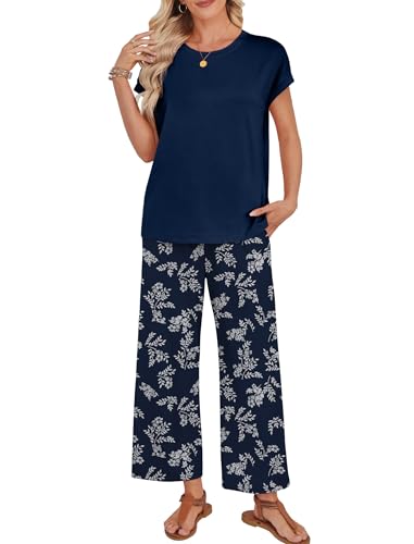 Image of WIHOLL Two Piece Sets for Women Summer Spring Outfits Lounge Sets Beach Vacation Clothes Airport Travel Matching Clothing
