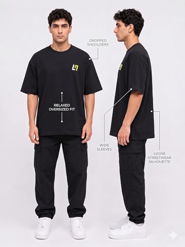 Image of Men's Cotton Oversized T-Shirt - Relaxed Fit Half Sleeve F1 Graphic Print Tee for Streetwear & Casual Outings - Black