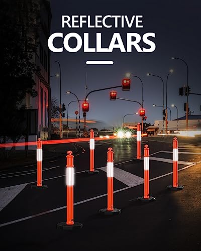 BATTIFE 45" Delineator Post with Base, Orange Traffic Delineator Cones with Reflective Collar for Driving Practice, Construction Work (3 Pack)