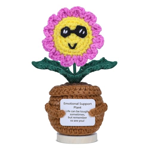 wompolle Positive Crochet Sunflower Gifts, Positive Sunflower Gift for Women, Emotional Support Plant, Mini Crochet Sunflower Doll with Encourage Card(flowerpurple)