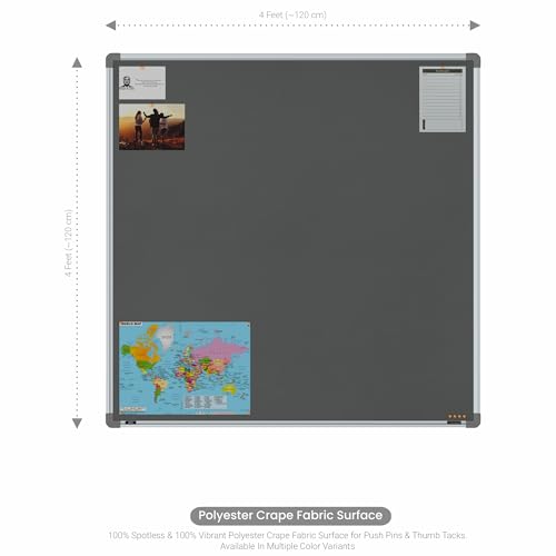 Image of Scholar Art Metis 4x4 Feet Bulletin Notice Board for Home, Office & School | Vibrant & Versatile Crape Cloth + High Density Soft Board for Pinning Photos, Sticky Notes & Reminders (Grey)