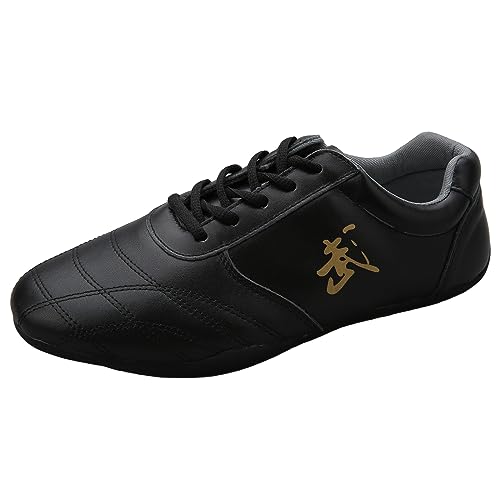 JiuQing Scarpe per Arti Marziali da Uomo Scarpe da Allenamento Tai Chi Fondo Morbido Antiscivolo Scarpe A Piedi Nudi Wing Chun Shaolin Kung Fu,Nero,43 EU