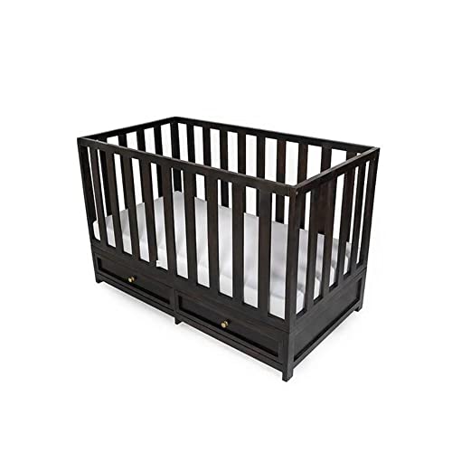 Image of Wakefit Baby Cot | 1 Year Warranty | Baby Cot Bed, Wooden Cradle for Baby, Cribs & Cots Furniture - Elsa (Sheesham Wood, American Walnut, with 2-Drawer Storage)