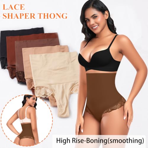Image of Werena Tummy Control Thong Shapewear for Women High Waisted Body Shaper Panties Shaping Thong Girdle Underwear