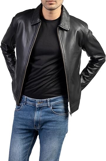MARK Collar Premium Leather Jacket Men - Old School Classic Style Everyday Wear Real Lambskin Mens Leather Jacket-picture-32