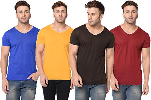 Image of Men's Half Sleeve Cotton V Neck T-Shirt (Pack of 4)