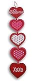 Hearts Glittery Valentine's Day ''Welcome'' Jointed Wooden Hanging Decor Sign - 24.5 Inches Tall x 5...