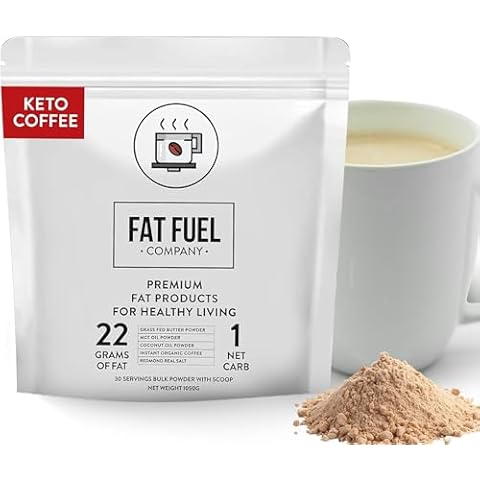 FAT FUEL Keto Coffee 22g Premium Fats - With Grass Fed Butter, MCT Oil, Coconut & Redmond Real Salt - Instant Organic Coffee, One Net Carb, A True Meal Replacement - 30 Bulk Powder Servings Cover