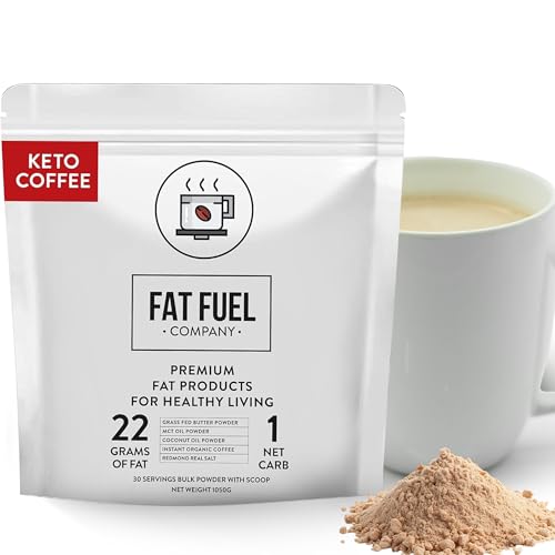 The Fat Fuel Company Organic Instant Keto Coffee | with MCT Oil, Coconut Oil, Grass-Fed Butter Powder, Redmond Real Salt | Low-Carb | Reach Your Weight Loss Goals | 30 Serving Bulk Bag