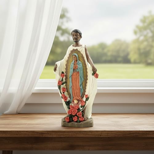 Estatua de San Juan Diego con Virgen de Guadalupe de resin 8 pulg miniatura 6