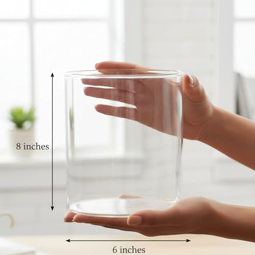 Image of Ein Sof Big Borosilicate Glass Cover Only - 4XL Mega Jumbo Large Size Width 6 inch, Height 8 inch, Akhand Jyot Diya Dhoop Wind Protector, Scratch Resistant Thick