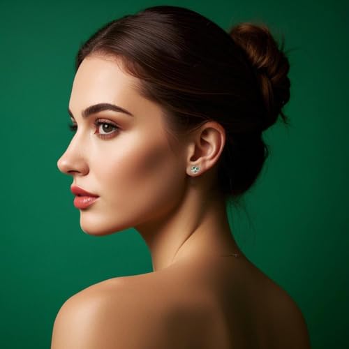 Reffeer Solid 925 Sterling Silver Green CZ Flower Stud Earrings Clover for Women Teen Girls Clover Stud Earrings Shamrock Earrings Green St Patricks Day Earrings Screw Backs (A-Silver)3