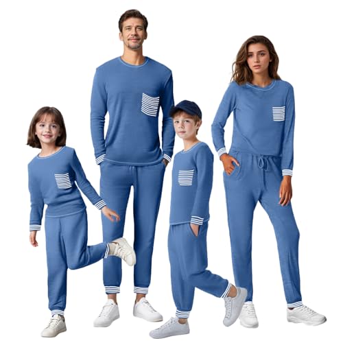 IFFEI Waffle Knit Family Matching Pajamas Sets 2 Piece Lounge Set Long Sleeve Soft Loungewear Comfy Sleepwear with Pockets
