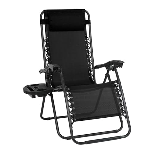 EIGFOH Tumbonas Plegables,Tumbonas Jardin Exterior Silla de Playas con Portavasos y Reposacabezas,Silla de Playa Ajustable para Jardín,Playa,Piscina,Terraza,Carga de 150 KG (Negro 1 Tumbonas)