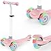 IMMEK Patinete infantil de 3 ruedas para niños a partir de 2 años de edad, patinete para niñas y niños, con 3 ruedas de poliuretano LED, altura del manillar ajustable y peso máximo de 50 kg (rosa)