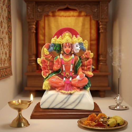 Image of Blessing Hanuman Idol - Multicolor Sitting Bajrangbali Murti with Gada for Home Temple Decor | Lord Hanuman Ji Statue for Strength, Protection & Devotion | Puja Showpiece Gift (15 cm Hanuman ji)
