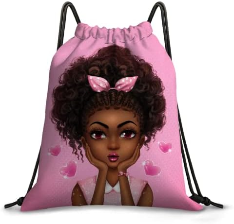 Drawstring Backpack For African American Girl Black Girl Backpack Afro Kids Drawstring Bag Water Resistant Sport Dance school Bags For Girls Kids
