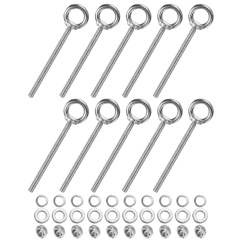 M METERXITY 10-Sets Stainless Eyebolt M8x120mm Shoulder Lifting Eye Bolt with Nuts Washers Male Screw Thread Ring Shoulder Eye Bolts Length 4.72 Inch for Suspending/Fastening
