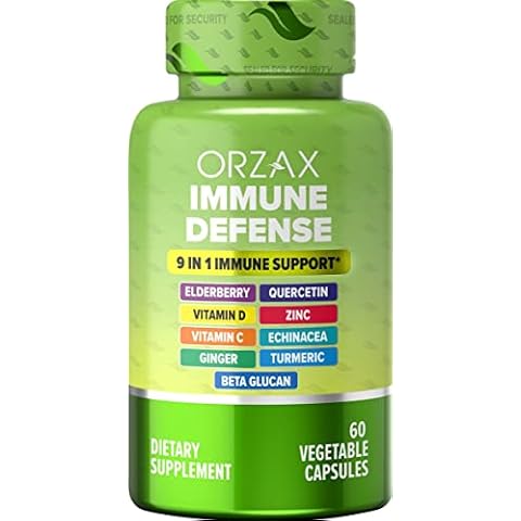 ORZAX 9 in 1 Immune Defense Supplement High Strength Vitamin C & D with Zinc, Quercetin, Turmeric & Ginger, Echinacea Capsules - Herbal Defense for Immune System Support - 60 Veg Capsules Cover