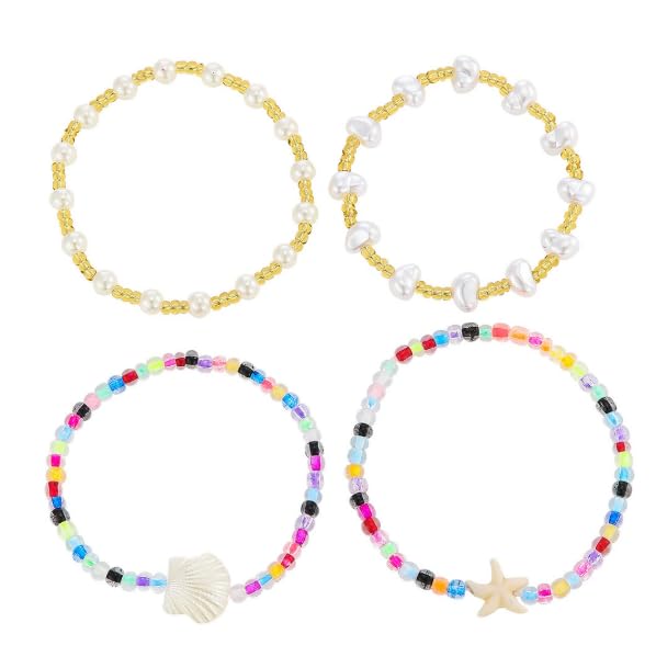 XAM 4pcs Bohemian Beach Charm Bracelet Set - Starfish & Shell Summer Jewelry for Vacation