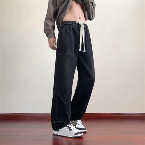 Men’S Casual Drawstring Jeans Spring Autumn Straight Denim Pant Male Loose Full-Length Trousers3