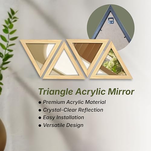 Image of Art Street Acrylic Wall Mirror for Decoration Set of 4, Triangle Shape Acrylic Basin Mirror with Hanging Hook for Bathroom, Bedroom, Home and Office Wall Decor (9x9 Inch, Beige)