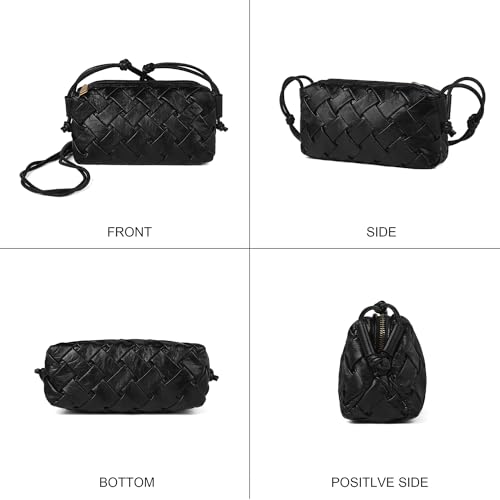 Image of Woven Crossbody bags for women Vegan Leather Handbags Female Satchel Messenger Bag Fashion Shoulder Small Bag Casual Hobo (BLACK)