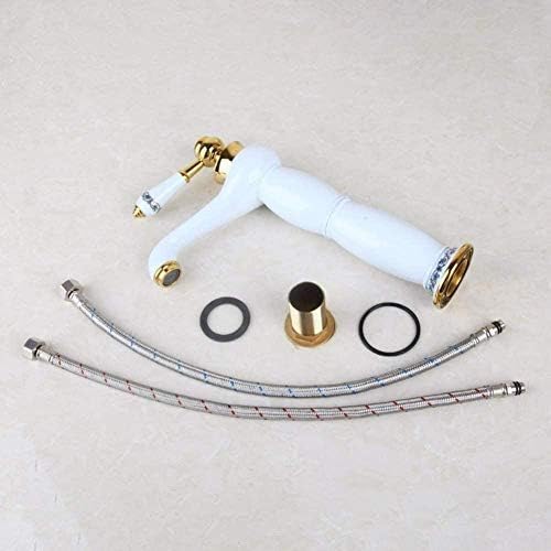 Robinet lavabo céramique dorée et blanc style luxe pour vasque