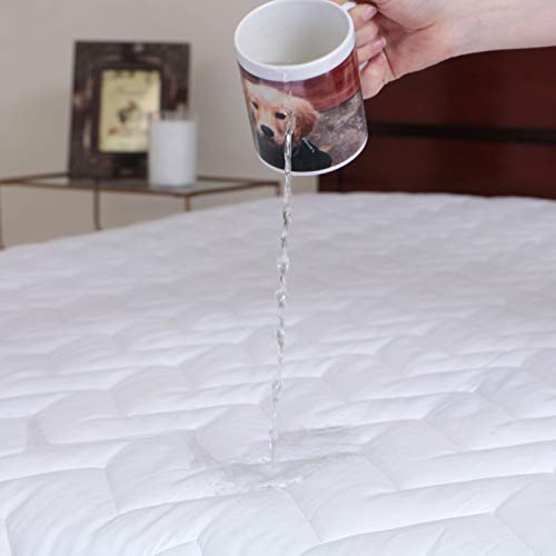 Image of Waterguard Quilted Cotton Mattress Pad - California King Size - Soft, Comfortable, and Fluffy Mattress Pad - Waterproof Mattress Protector Stretched 15 inch for Snug Fit on Regular Sized Mattress