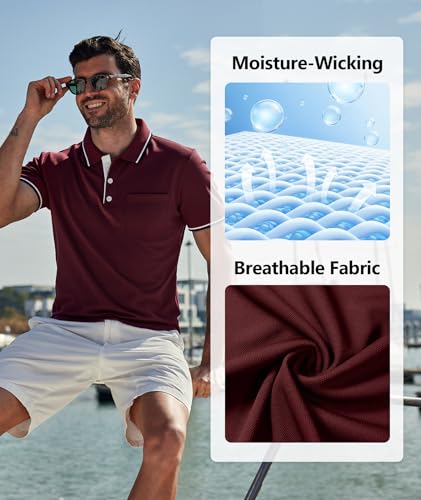 Image of ZITY Men Polo Shirts Short Sleeve with Pocket Golf Polo Wicking Shirts for Men Casual Collared T-Shirts