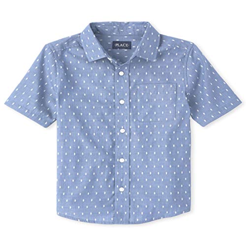 The Children s Place Boys  Dobby Button Down Shirt, Chambray, S (5 6)