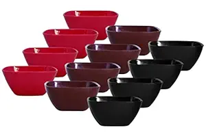 Plastic Prime Microwave Safe Square Plain Katori Set, 12 Pc, 200 ml, Red Brown Black