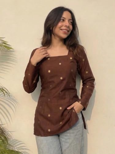 Image of ANNI Designer Cotton Short Kurti for Women | Stylish Kurti | Short Kurti Top | Casual Kurta for Women | Comfortable Cotton Kurtis for Womens