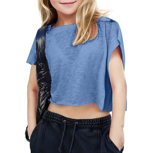 Girls Open Back Tshirt Short Sleeve Kids Backless Crop Top Breathable Loose Plain T Shirt Crewneck Cool Summer2