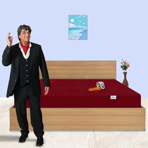 GADDA CO 100% Waterproof Premium Cotton Feel Mattress Protector Double Bed 78x72 Inch|Ultra Soft Breathable & Hypoallergenic Fitted Bed Protector Terry Cover (6.5x6 feet, Fits Upto 10 Inches, Maroon)